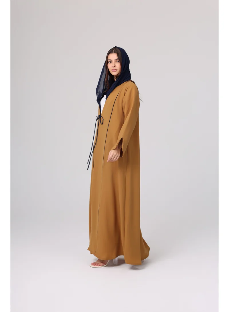 IKKXA Casual Front Tie Colored Abaya ABY1103 Brown